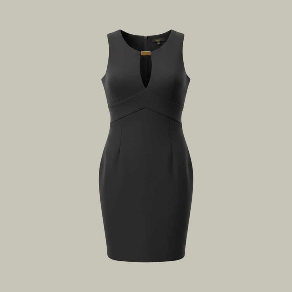 Kardashian Kollection Black Keyhole Sheath Dress Gold Bar Detail Large KK32278